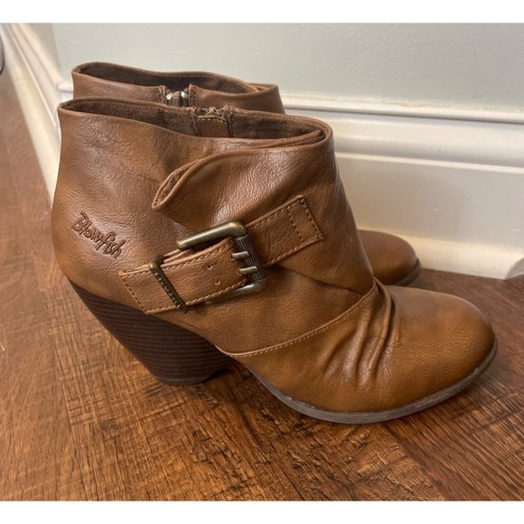 Blowfish Shoes - Blowfish vegan leather brown ankle boots wedge side buckle size zip Size 8